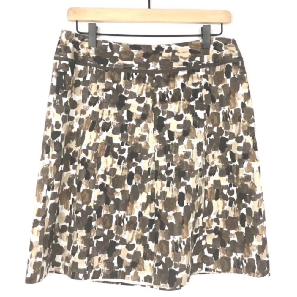 ANN TAYLOR Skirt A Line Flowy Brown Tan Paint Swipe Abstract Neutral Petite 8P